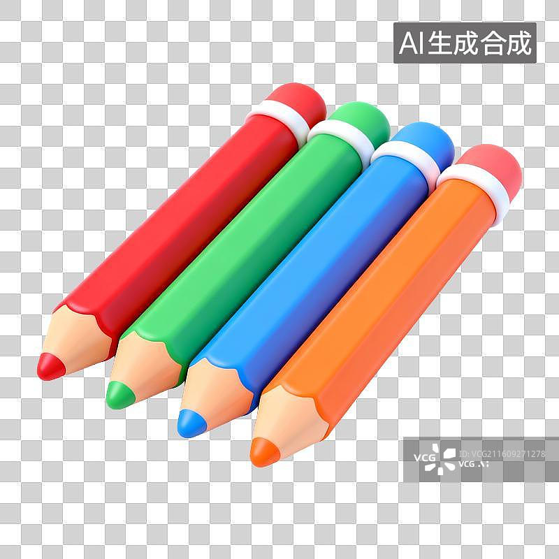【AI数字艺术】四支彩色铅笔并排摆放图片素材