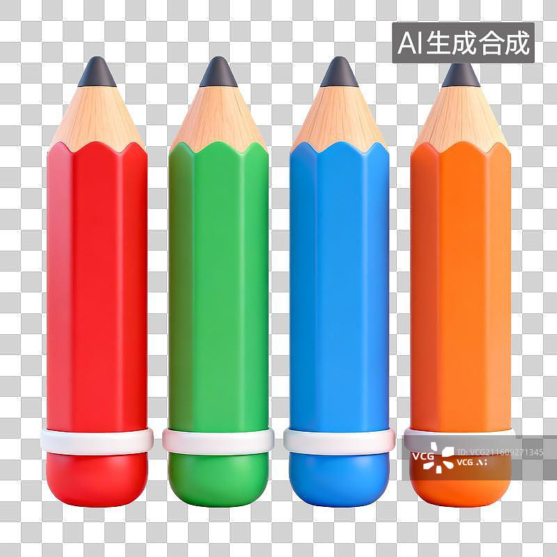 【AI数字艺术】四支彩色铅笔并排展示图片素材