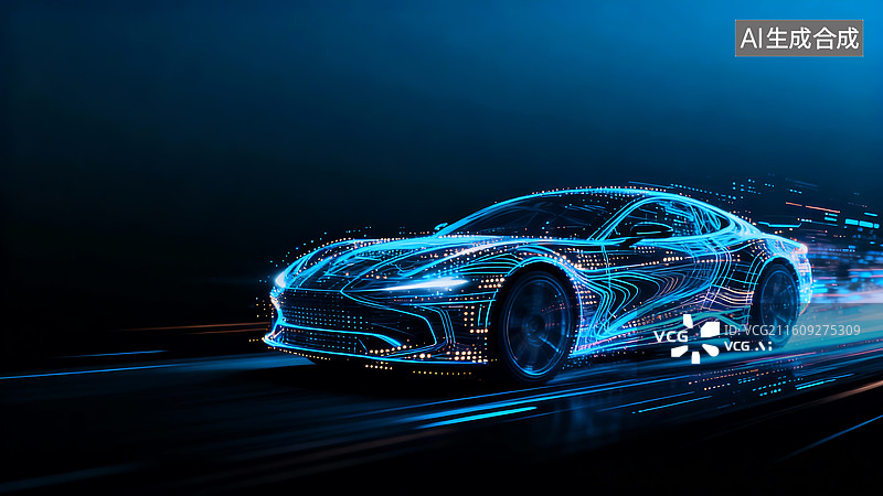 【AI数字艺术】动态线条和光点构成的抽象汽车背景图图片素材