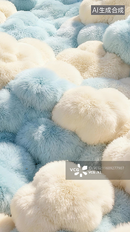 【AI数字艺术】3D蓬松毛绒蓝白毛球手机壁纸背景图插画图片素材