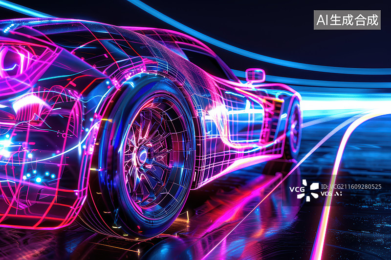 【AI数字艺术】科技感跑车数字线条未来汽车概念图片素材