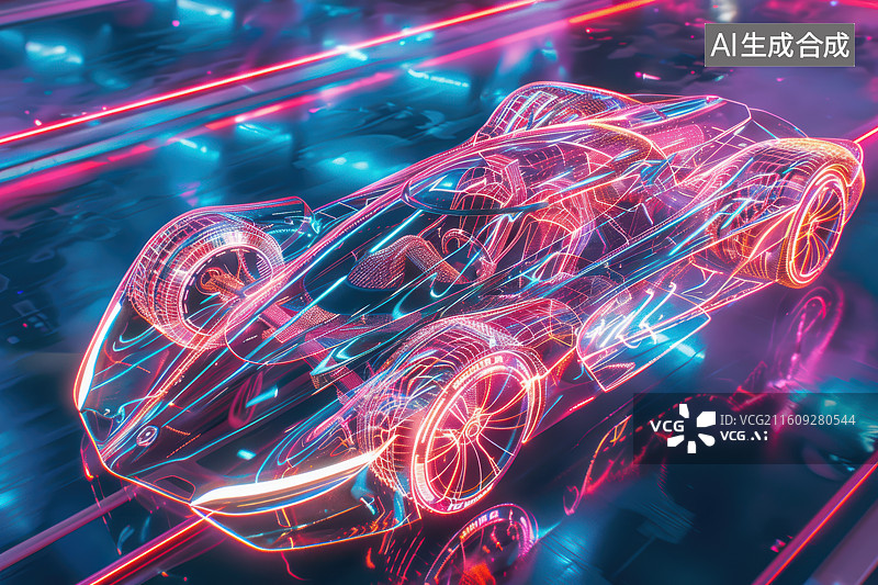 【AI数字艺术】科技感跑车数字线条未来汽车概念图片素材