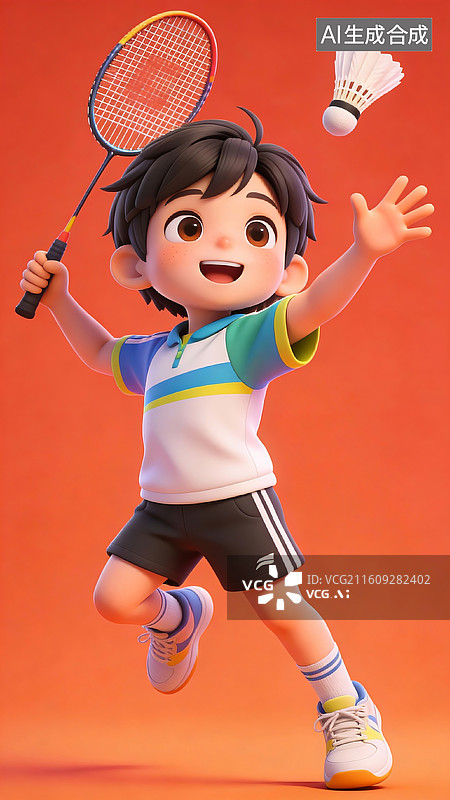 【AI数字艺术】可爱的小男孩打羽毛球图片素材