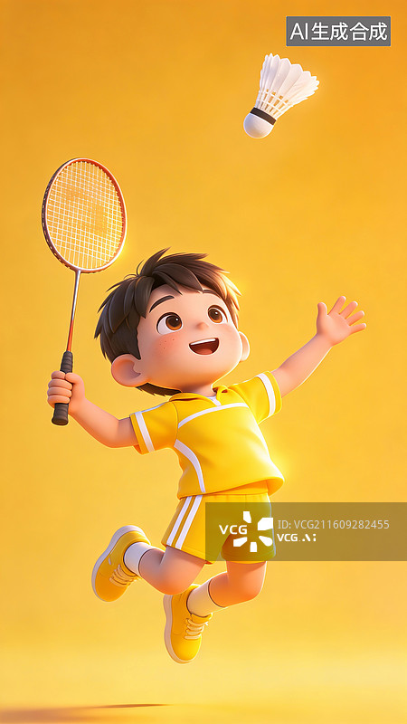 【AI数字艺术】可爱的小男孩打羽毛球图片素材