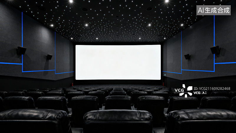 【AI数字艺术】白色屏幕的巨大银幕的现代化电影院放映厅图片素材
