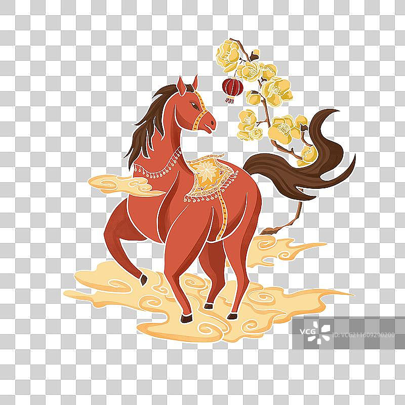 马年一月马和腊梅手绘插画免抠元素图片素材