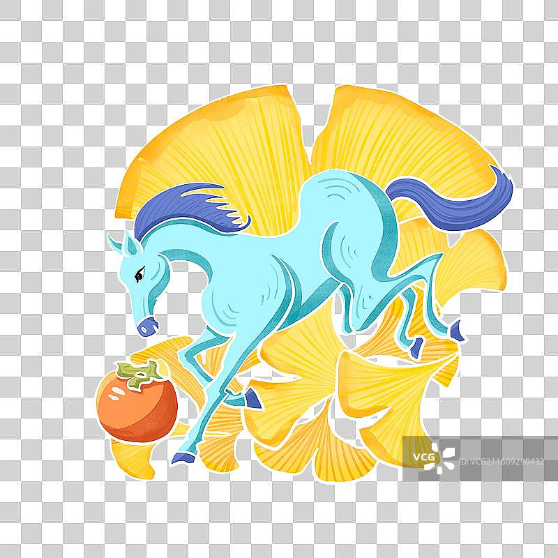 马年十一月马和银杏叶手绘插画免抠元素图片素材