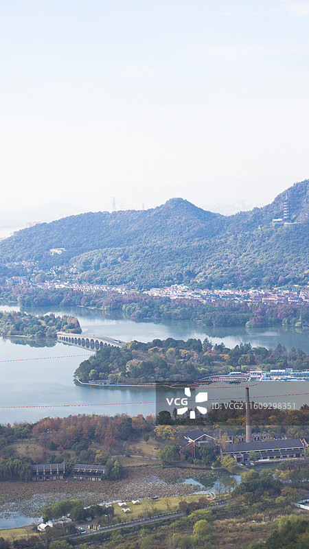湘湖先照寺俯瞰湘湖秋色图片素材