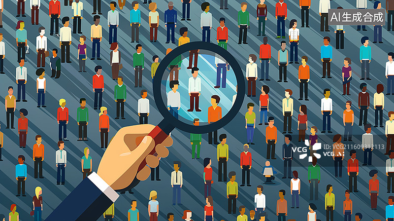 【AI数字艺术】手持放大镜筛选人群场景图片素材