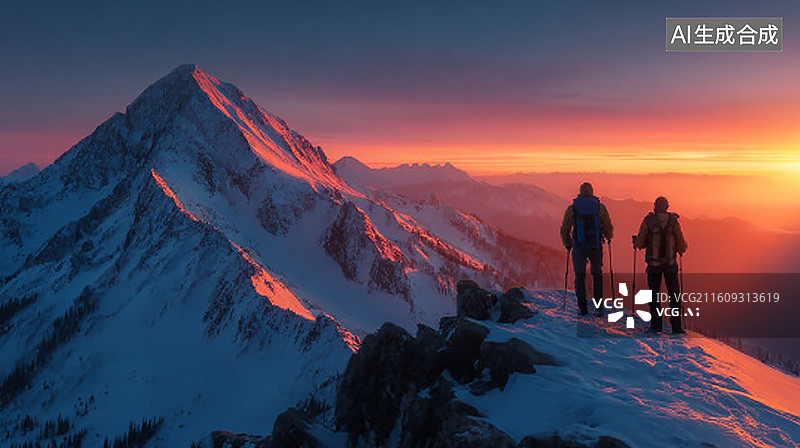 【AI数字艺术】山顶日出与成功人士剪影图片素材