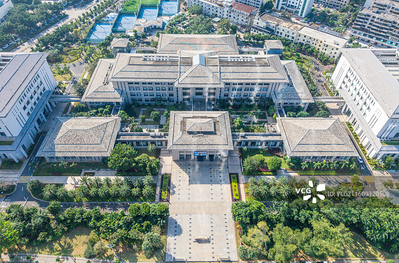 海南海口海南省博物馆、海南省图书馆、明昌塔国兴大道自贸港封关经济建设航拍图片素材