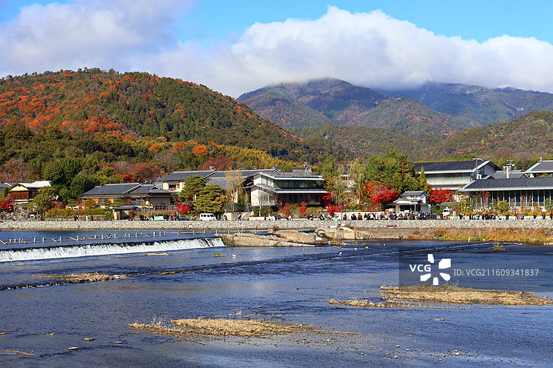 日本京都岚山渡月桥秋色图片素材