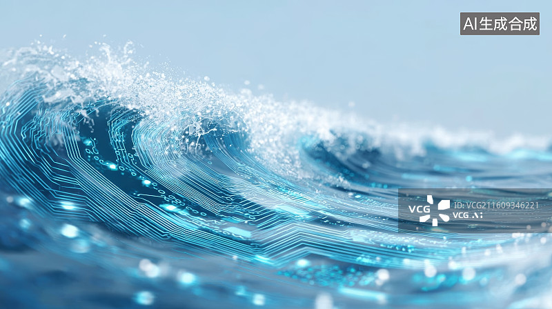 【AI数字艺术】网络覆盖的海浪科幻插画图片素材