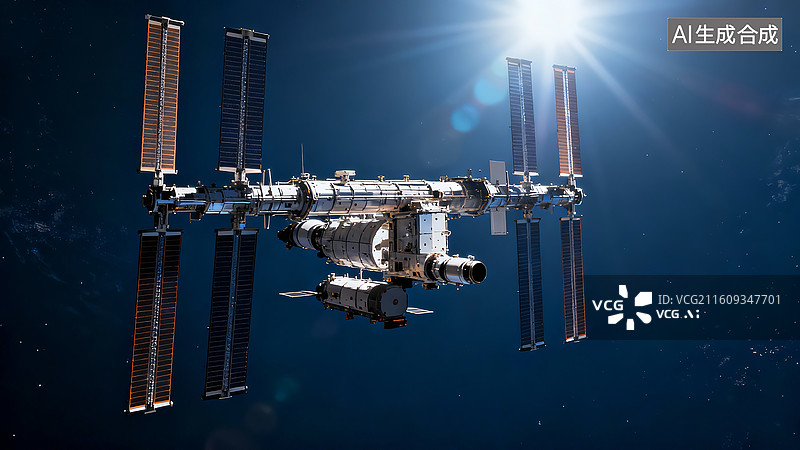 【AI数字艺术】太阳能太空卫星空间站科技背景图片素材