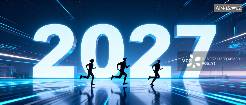 【AI数字艺术】三人奔跑向2027年数字图片素材