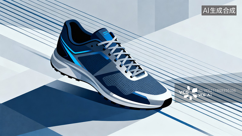 【AI数字艺术】蓝色运动鞋置于赛道背景图片素材