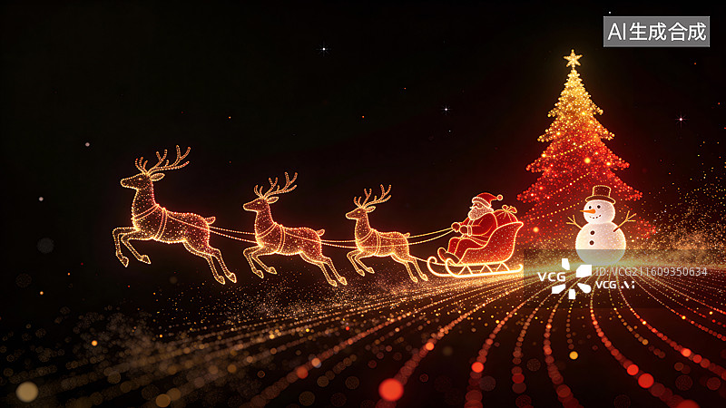 【AI数字艺术】奇幻圣诞场景与圣诞老人雪橇图片素材