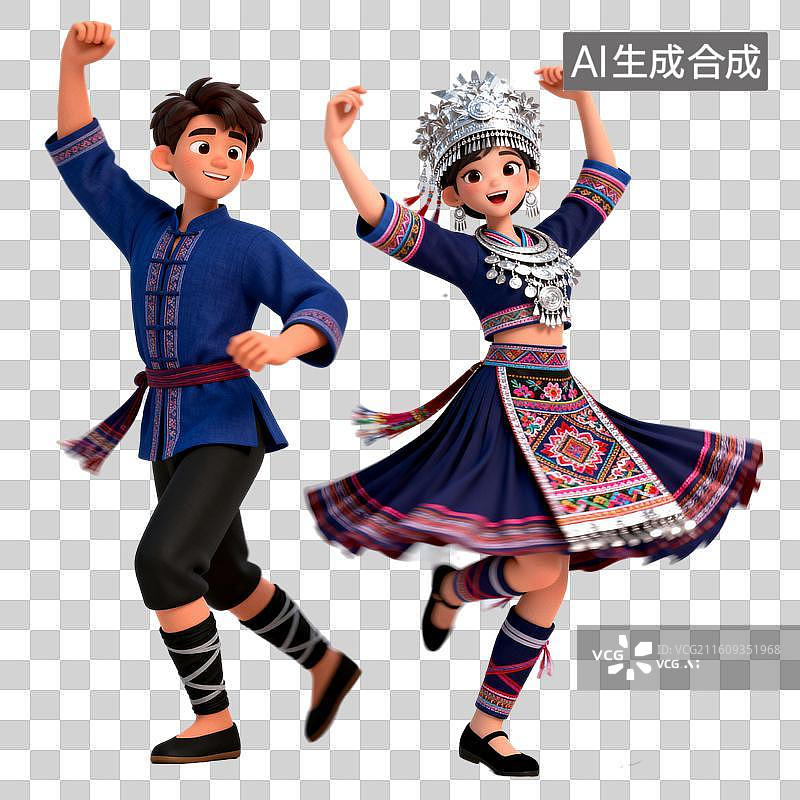 【AI数字艺术】3D渲染少数民族跳舞，3D渲染少数民族服饰图片素材