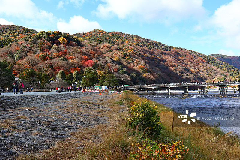 日本京都岚山渡月桥秋色图片素材