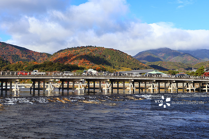 日本京都岚山渡月桥秋色图片素材