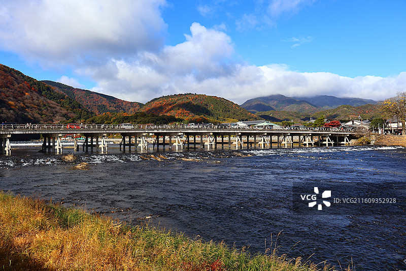 日本京都岚山渡月桥秋色图片素材