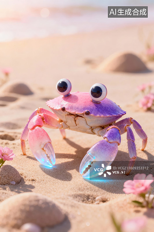 【AI数字艺术】沙滩上的彩色螃蟹图片素材