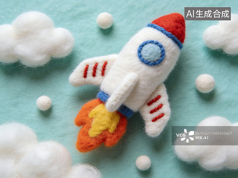 【AI数字艺术】毛毡火箭飞向天空图片素材