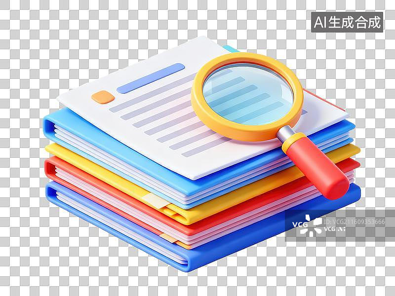 【AI数字艺术】文件堆叠与放大镜图片素材