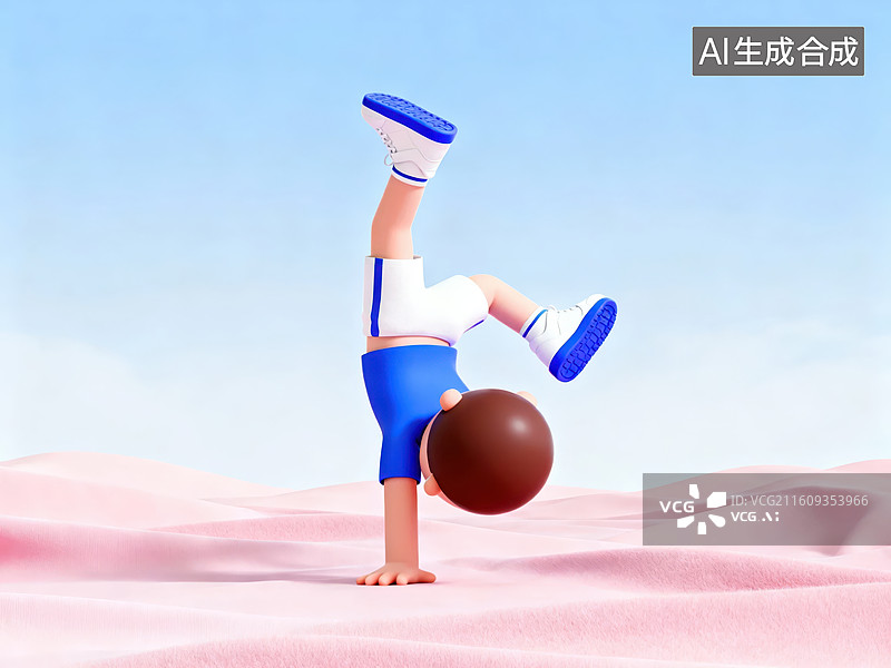 【AI数字艺术】倒立踢球的卡通人物图片素材