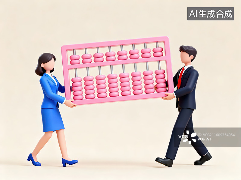 【AI数字艺术】两人共同搬运粉色算盘图片素材