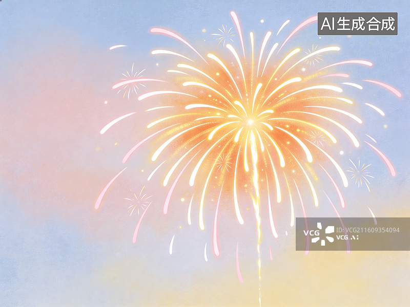 【AI数字艺术】绚烂金黄色烟花绽放夜空图片素材