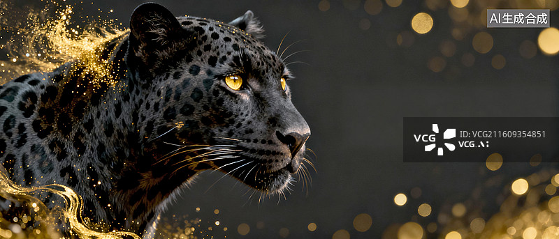 【AI数字艺术】黑豹金色粒子奢华视觉场景图片素材