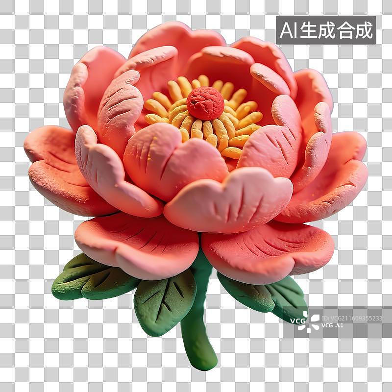 【AI数字艺术】3D卡通粘土国风牡丹花元素图片素材