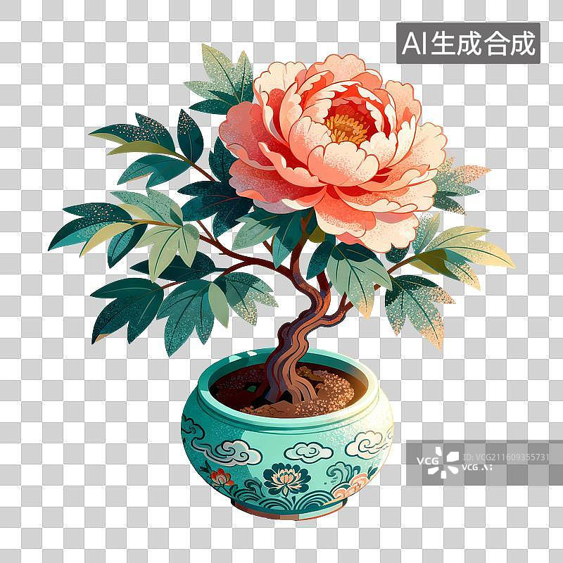 【AI数字艺术】牡丹花盆栽插画图片素材