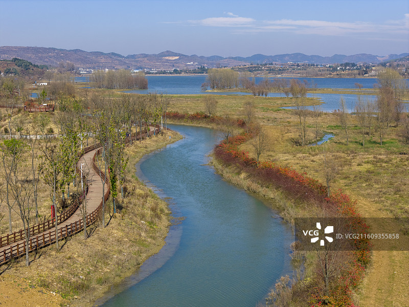 贵州毕节威宁草海国家级自然保护区黑颈鹤晚霞图片素材