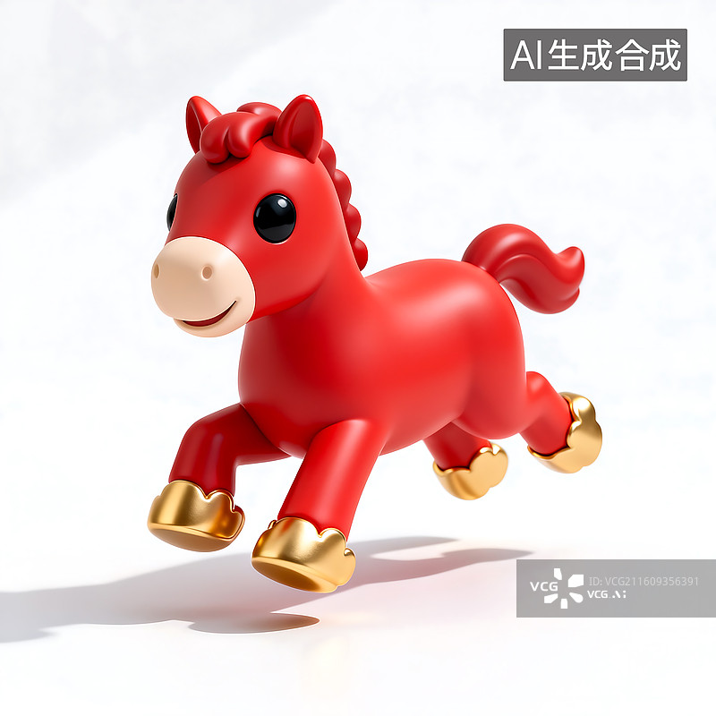 【AI数字艺术】红金配色卡通小马玩偶 可爱奔跑形象摆件 马年生肖装饰设计素材图片素材