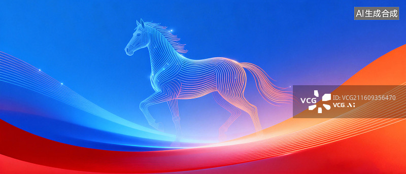【AI数字艺术】马年年会背景，马年科技背景图片素材