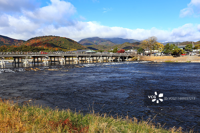 日本京都岚山渡月桥秋色图片素材