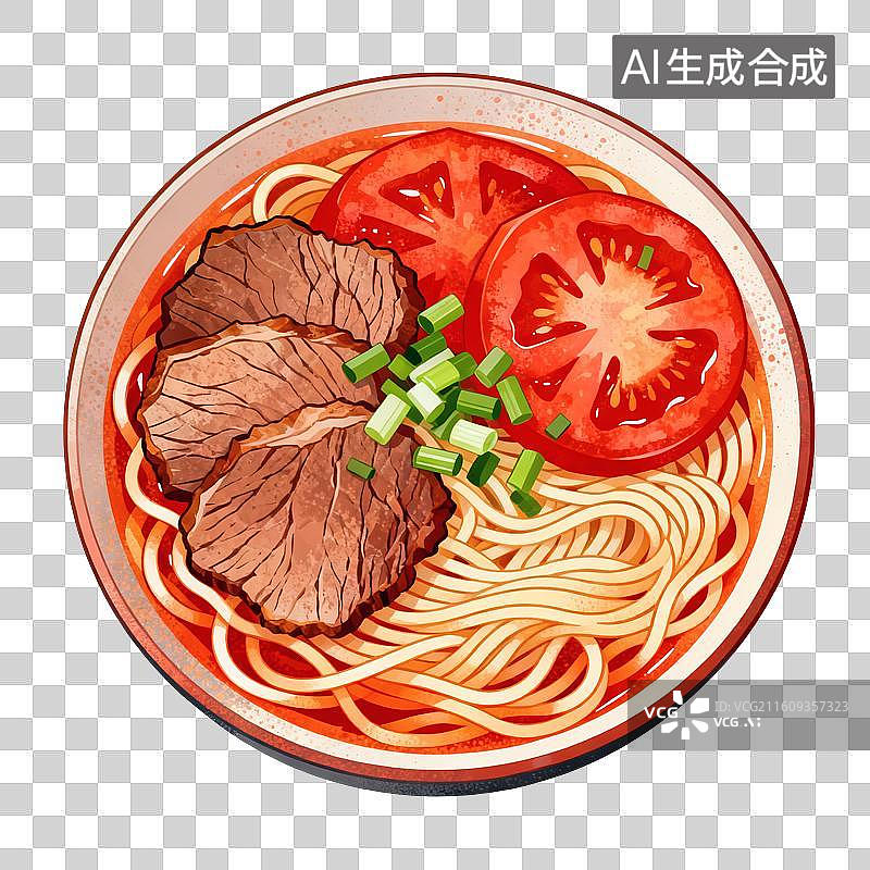 【AI数字艺术】番茄牛肉面食物插画图片素材