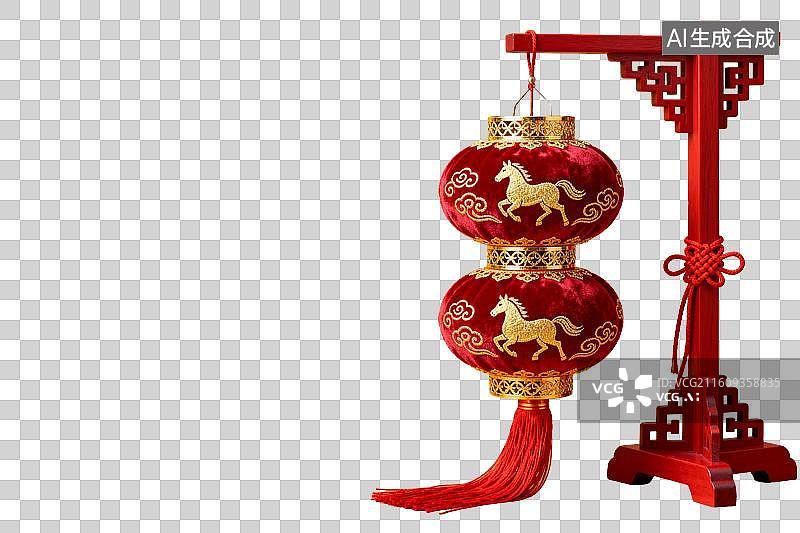 【AI数字艺术】红色双层马纹灯笼配木架装饰图片素材