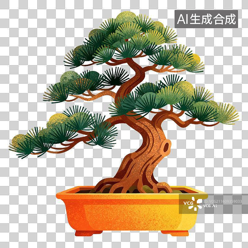 【AI数字艺术】松树盆栽插画图片素材