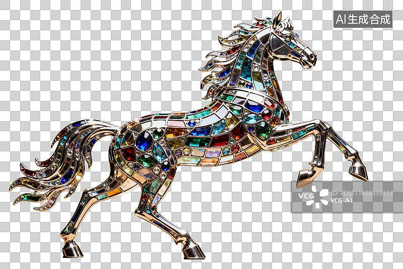 【AI数字艺术】镶嵌宝石的奔马艺术雕塑图片素材