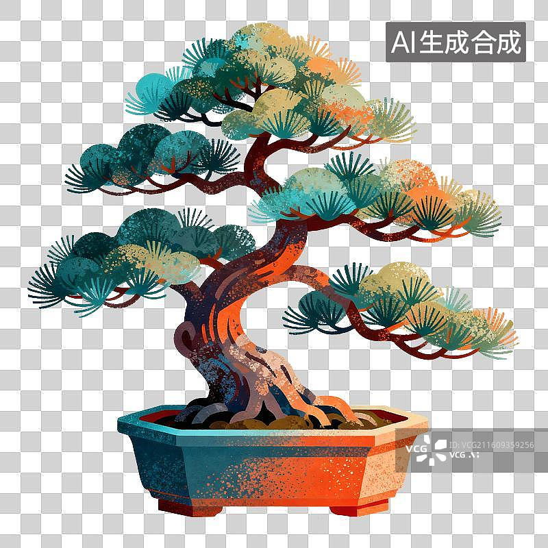 【AI数字艺术】松树盆栽插画图片素材