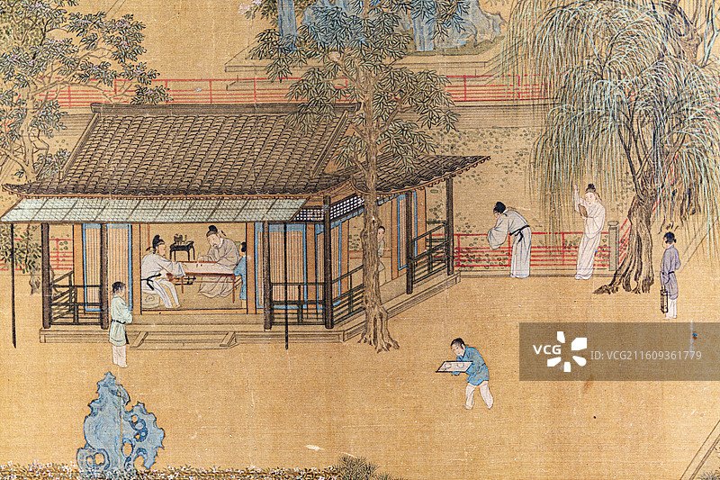 南京博物院藏明仇英绢本设色曲水流觞图卷图片素材