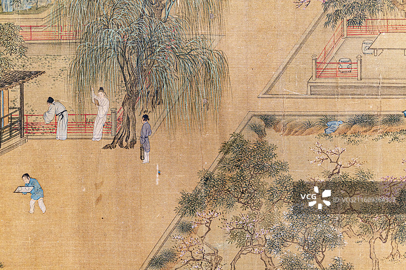 南京博物院藏明仇英绢本设色曲水流觞图卷图片素材