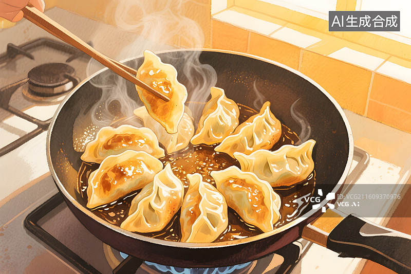 【AI数字艺术】煎饺插画图片素材
