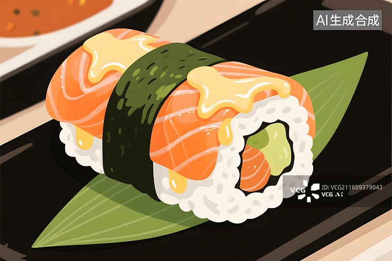 【AI数字艺术】三文鱼寿司插画图片素材