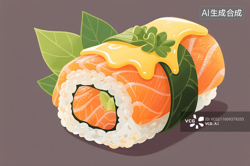 【AI数字艺术】三文鱼寿司插画图片素材