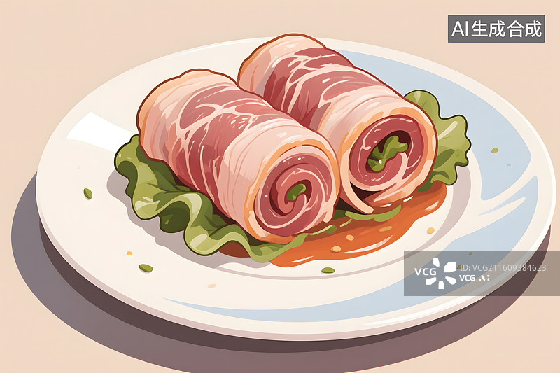 【AI数字艺术】培根卷美食插画图片素材