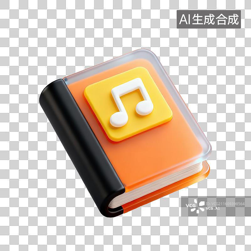 【AI数字艺术】3D磨砂玻璃材质教育主题音乐课带有音符的音乐教科书元素图片素材